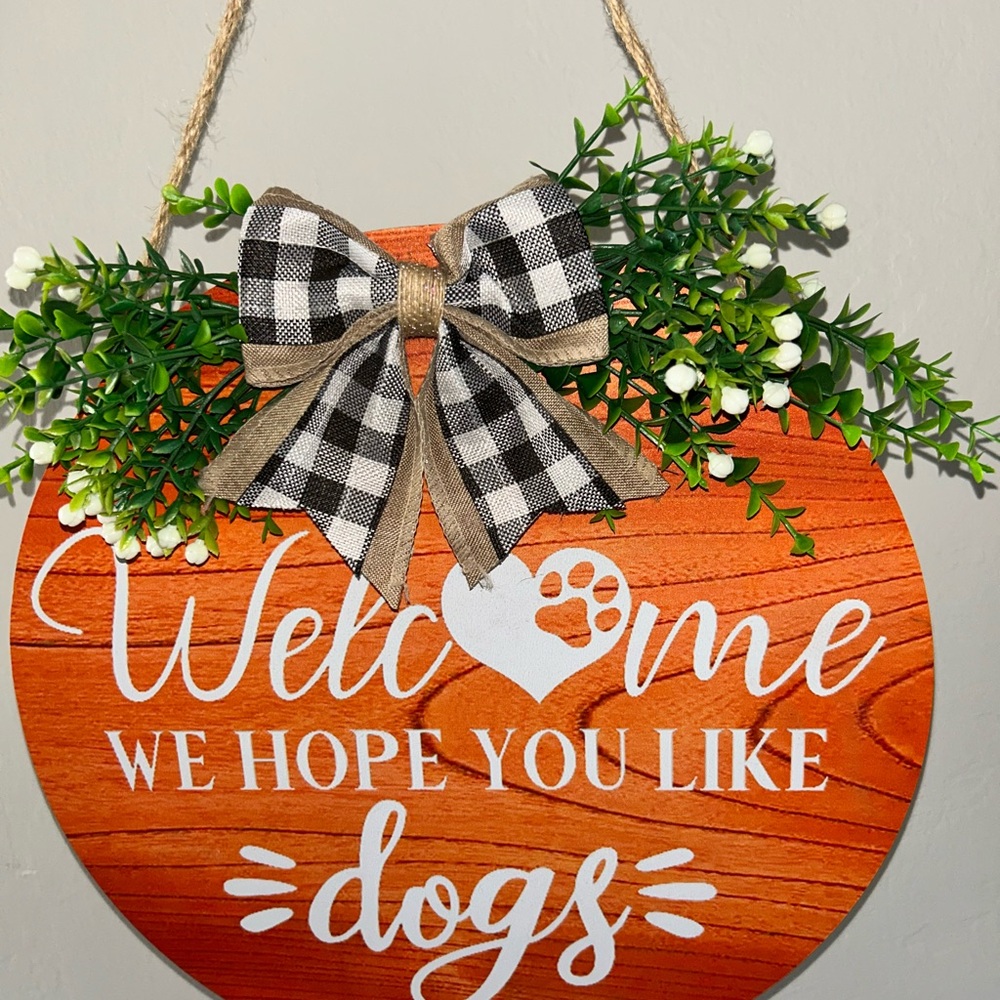 Welcome Sign with Bow and Greenery